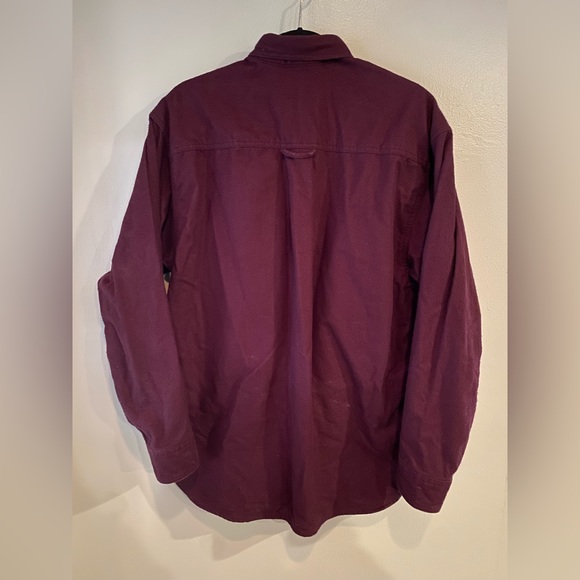 Eddie Bauer Chamois Flannel Button Up Shirt Mens Medium Red Purple Outdoor Heavy - Picture 2 of 7